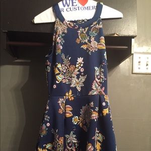 beautiful blue foral dress.halter top,skater skirt